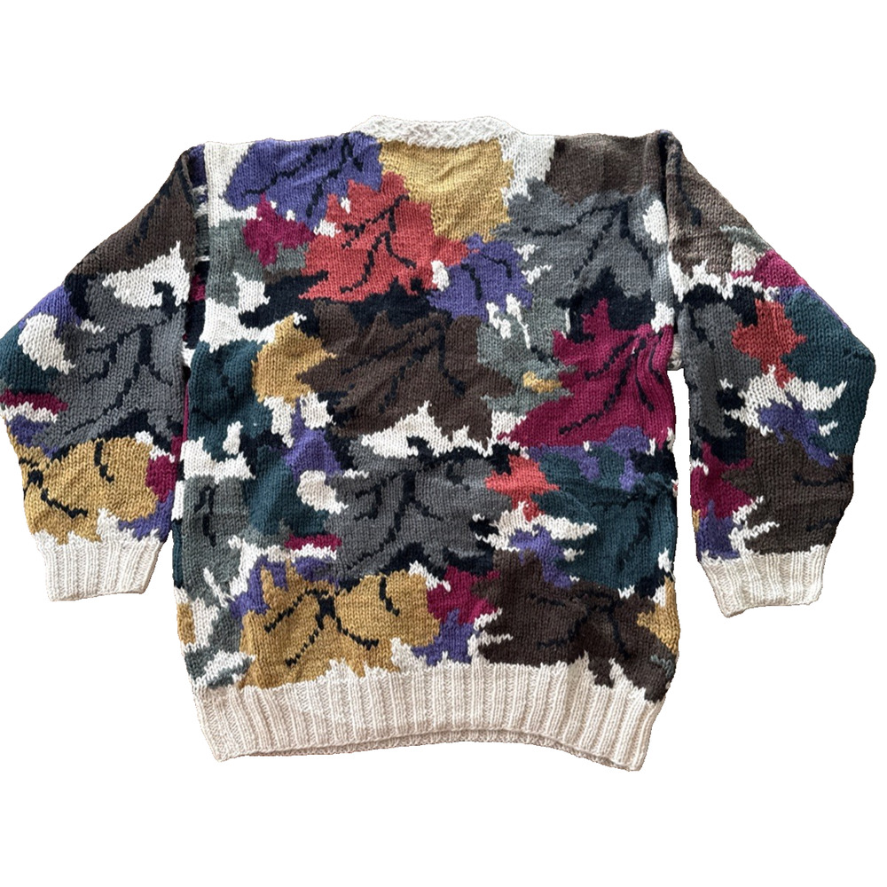 Boston Traders 100% Wool Sweater Foliage Leaf Chunky Crew Knit Vintage Unisex S - Picture 2 of 6